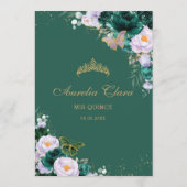 Emerald Green Lila Floral Butterflies Quinceanera Programmakaart (Achterkant)