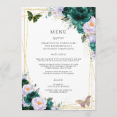 Emerald Green Lila Floral Butterflies Quinceanera Programmakaart (Voorkant)