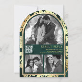 Emerald Green Line Art Gold Arch Butterfly Wedding Kaart (Achterkant)