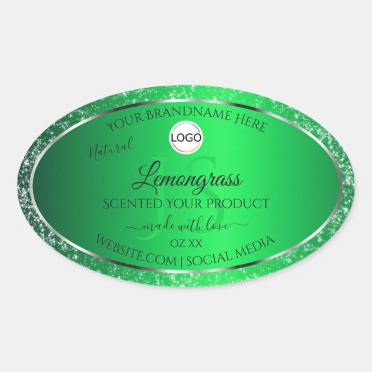 Emerald Green Logo Initialen Glitter Product Label (Voorkant)