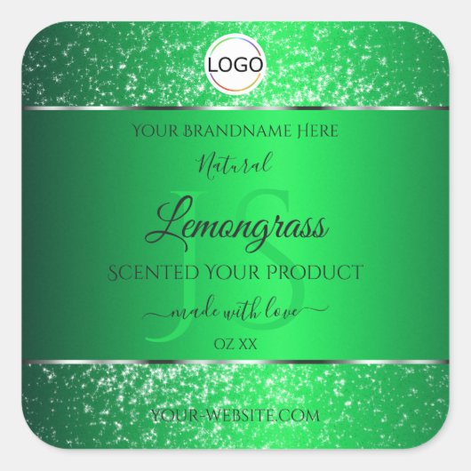 Emerald Green Logo Initialen Glitter Product Label (Voorkant)