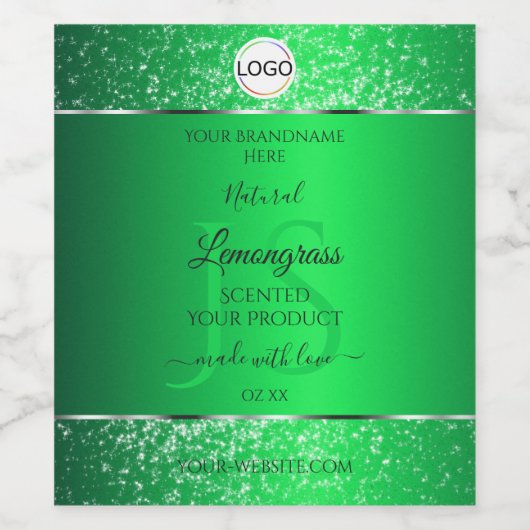 Emerald Green Logo Initialen Glitter Product Label Wijn Etiket (Enkel label)