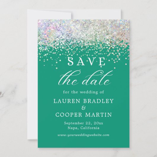 Emerald Green Luxury Glitter Wedding Save the Date (Voorkant)