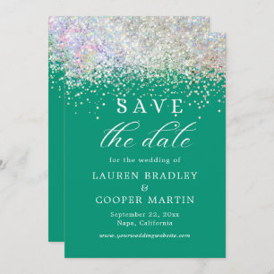 Emerald Green Luxury Glitter Wedding Save the Date