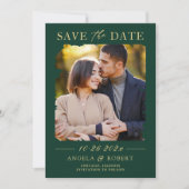 Emerald Green Luxury Gold Brush Stroke Photo Lijst Save The Date (Voorkant)