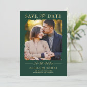 Emerald Green Luxury Gold Brush Stroke Photo Lijst Save The Date (Staand voorkant)