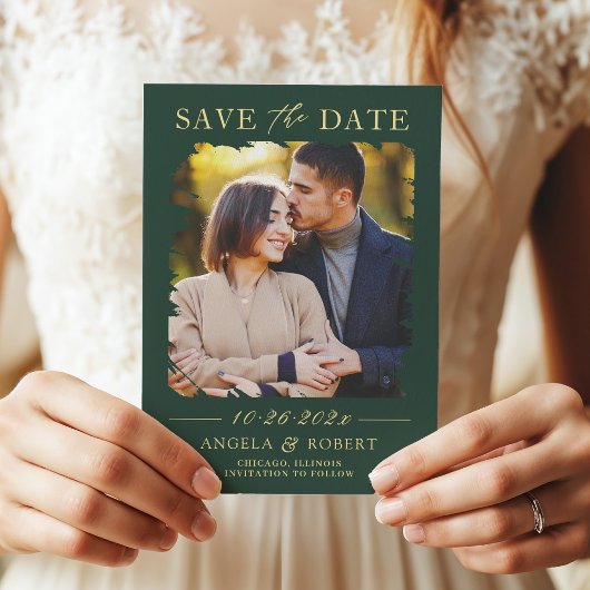 Emerald Green Luxury Gold Brush Stroke Photo Lijst Save The Date