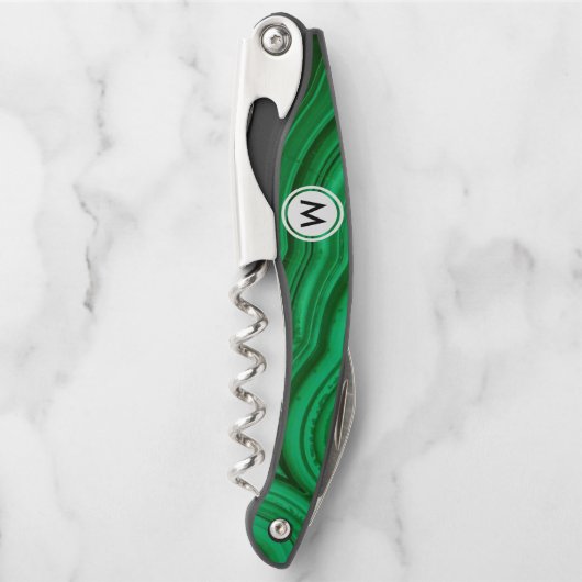 Emerald Green Malachite Textuur met monogram Kurkentrekker (Voorkant)