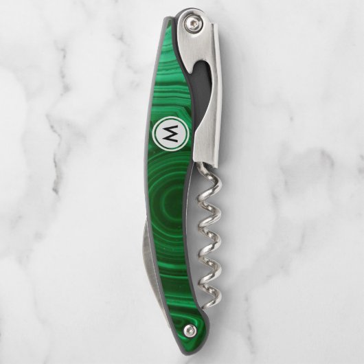 Emerald Green Malachite Textuur met monogram Kurkentrekker (Achterkant)