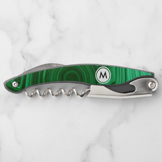 Emerald Green Malachite Textuur met monogram Kurkentrekker (Achterkant)