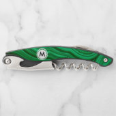 Emerald Green Malachite Textuur met monogram Kurkentrekker (Voorkant)