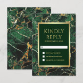 Emerald Green Marble Faux Gold Foil Weddenschap RSVP Kaartje (Voorkant / Achterkant)