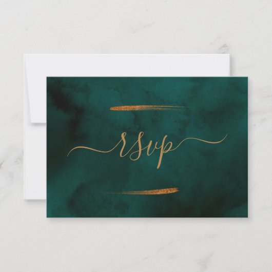 Emerald Green Marble & Gold Eucalyptus RSVP (Voorkant)