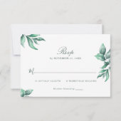 Emerald Green Marble & Gold Eucalyptus RSVP (Achterkant)