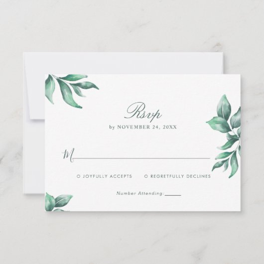 Emerald Green Marble & Gold Eucalyptus RSVP (Achterkant)