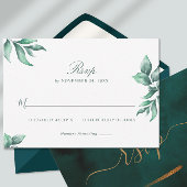 Emerald Green Marble & Gold Eucalyptus RSVP Kaartje