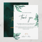 Emerald Green Marble & Gold Eucalyptus Weddenschap Bedankkaart (Voorkant / Achterkant)