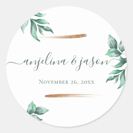 Emerald Green Marble & Gold Eucalyptus Weddenschap Ronde Sticker (Voorkant)