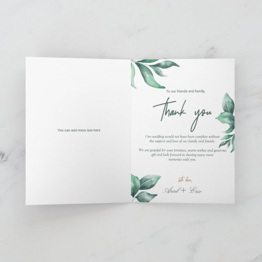 Emerald Green Marble & Gold Folded Hartelijk dank Bedankkaart (Binnen)