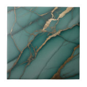 Emerald Green Marble & Gold Vein Luxe Accent  Tegeltje (Voorkant)