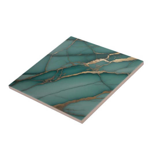 Emerald Green Marble & Gold Vein Luxe Accent  Tegeltje (Zijkant)