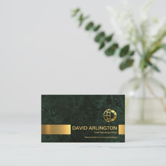 Emerald Green Marble Grunge Gold Stripe Corporate Visitekaartje (Staand voorkant)