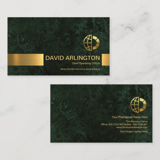 Emerald Green Marble Grunge Gold Stripe Corporate Visitekaartje (Voorkant / Achterkant)