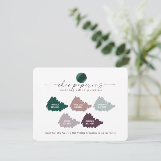 Emerald Green & Mauve Wedding Color Palette Card (Staand voorkant)