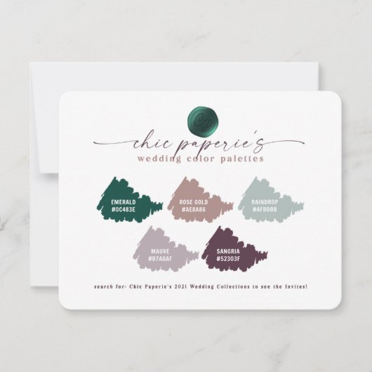 Emerald Green & Mauve Wedding Color Palette Card (Voorkant)