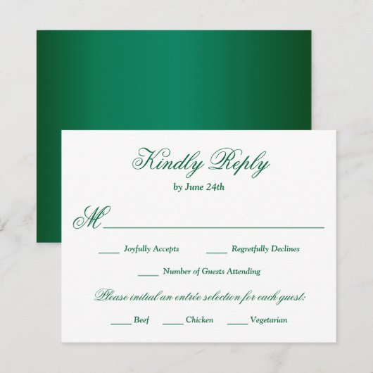 Emerald Green Meal Choice RSVP Kaartje (Voorkant / Achterkant)