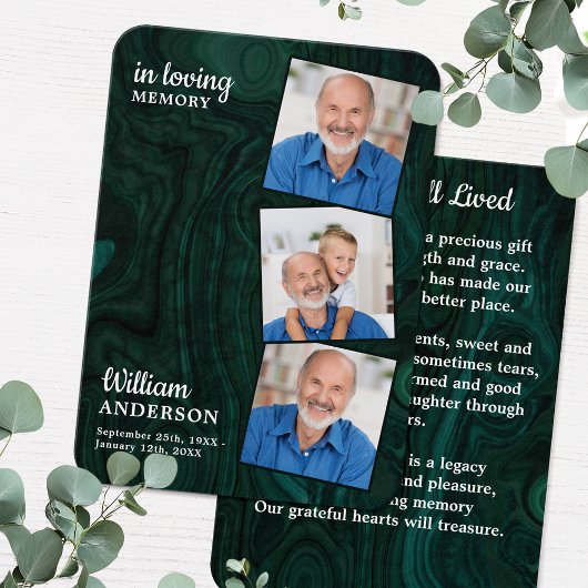 Emerald Green Memorial 3 Foto Funeral Prayer Kaart
