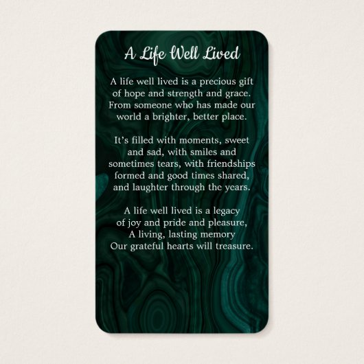 Emerald Green Memorial Foto Funeral Prayer Kaart (Achterkant)