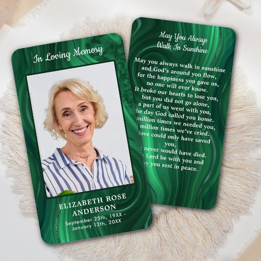 Emerald Green Memorial Foto Funeral Prayer Kaart