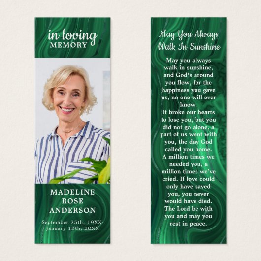 Emerald Green Memorial Funeral Poem Bladwijzer Mini Visitekaartjes (Voorkant /achterkant)