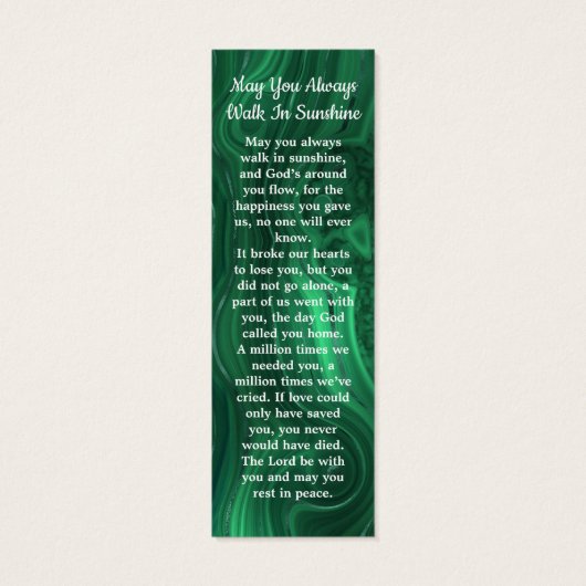 Emerald Green Memorial Funeral Poem Bladwijzer Mini Visitekaartjes (Achterkant)