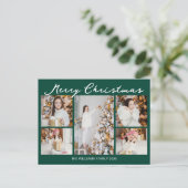 Emerald Green Merry Christmas Photo Collage Feestdagenkaart (Staand voorkant)