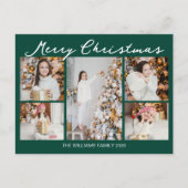 Emerald Green Merry Christmas Photo Collage Feestdagenkaart (Voorkant)