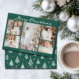 Emerald Green Merry Christmas Photo Collage Feestdagenkaart