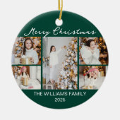 Emerald Green Merry Christmas Photo Collage Keramisch Ornament (Voorkant)