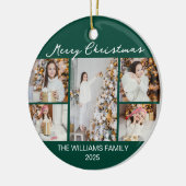 Emerald Green Merry Christmas Photo Collage Keramisch Ornament (Links)