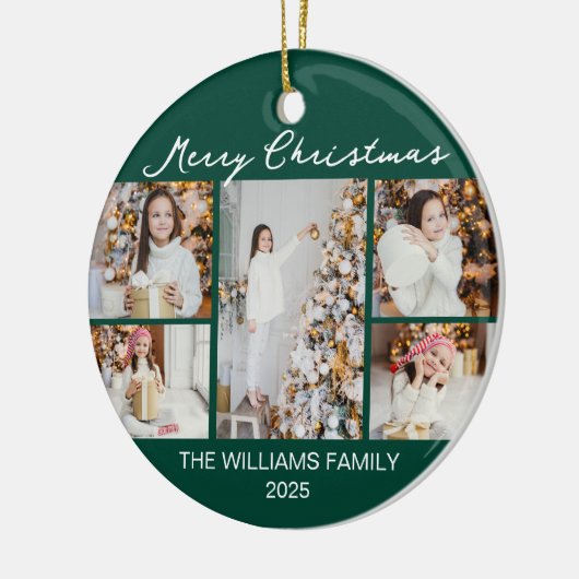 Emerald Green Merry Christmas Photo Collage Keramisch Ornament (Links)