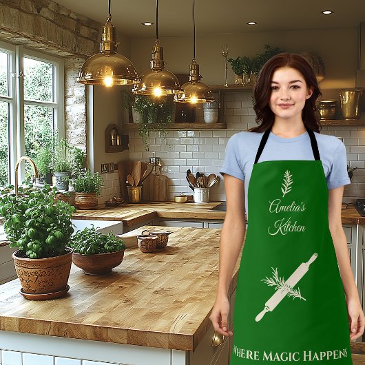 Emerald Green met Champagne Gold Rolling Pin Herb Schort