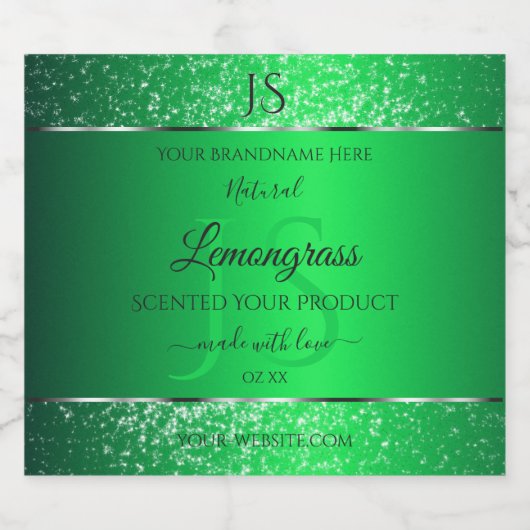 Emerald Green met Glitter Initialen Productlabels Likeurfles Etiket (Enkel label)