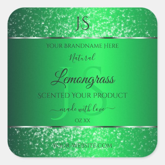 Emerald Green met Glitter Initialen Productlabels Vierkante Sticker (Voorkant)