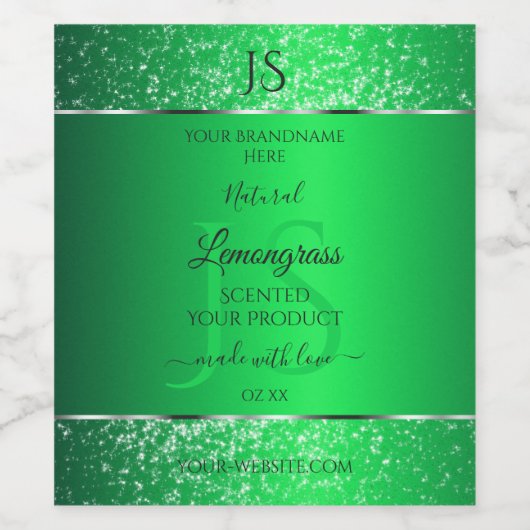 Emerald Green met Glitter Initialen Productlabels Wijn Etiket (Enkel label)