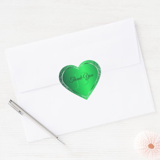 Emerald Green met Glitter Initialen Schattige Beda Hart Sticker (Envelop)