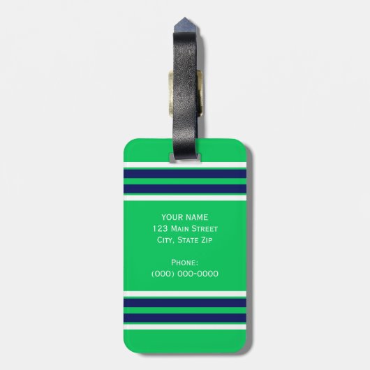 Emerald Green met Navy White Stripes Team Jersey Bagagelabel (Achterkant verticaal)
