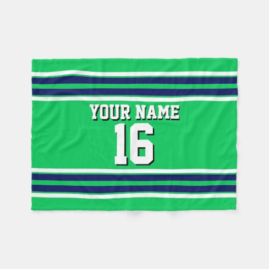 Emerald Green met Navy White Stripes Team Jersey Fleece Deken (Voorkant (Horizontaal))