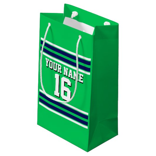 Emerald Green met Navy White Stripes Team Jersey Klein Cadeauzakje (Achterkant Gekanteld)