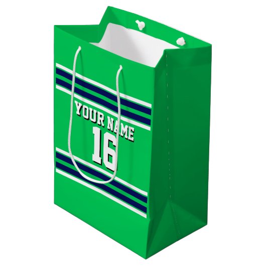 Emerald Green met Navy White Stripes Team Jersey Medium Cadeauzakje (Voorkant Gekanteld)